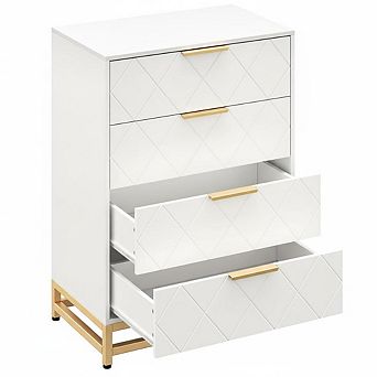 Modern 4-Drawer Wooden Storage Chest, Gold Metal Handles & Sturdy Legs for Bedroom & Living Room