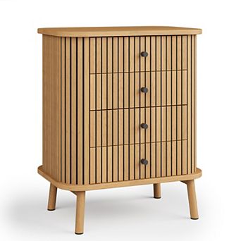 Boho Fluted 4 Drawer Dresser - Spacious Bedroom Storage - Bedside Table for Bedroom or Living Room