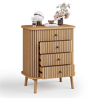 Boho Fluted 4 Drawer Dresser - Spacious Bedroom Storage - Bedside Table for Bedroom or Living Room