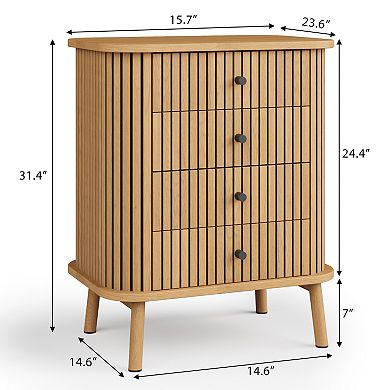 Boho Fluted 4 Drawer Dresser - Spacious Bedroom Storage - Bedside Table for Bedroom or Living Room