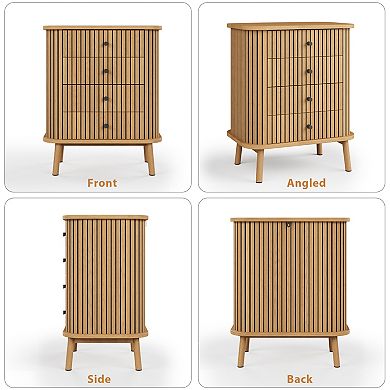 Boho Fluted 4 Drawer Dresser - Spacious Bedroom Storage - Bedside Table for Bedroom or Living Room