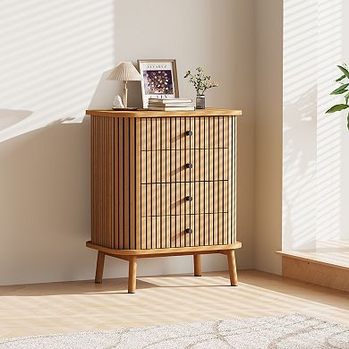 Boho Fluted 4 Drawer Dresser - Spacious Bedroom Storage - Bedside Table for Bedroom or Living Room