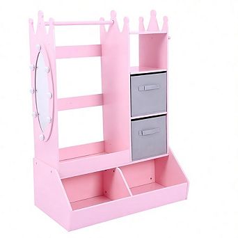 Kids Dress Up Storage with Lighted Mirror,Children's Costume Organizer for Bedroom, Playroom