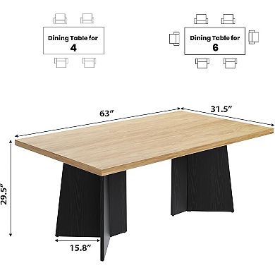 Modern Farmhouse Dining Table for 6-8,Large Rectangular Wooden Tabletop,Durable Metal Pedestal Legs