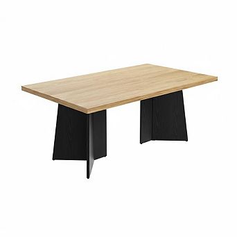 Modern Farmhouse Dining Table for 6-8,Large Rectangular Wooden Tabletop,Durable Metal Pedestal Legs