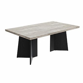 Modern Farmhouse Dining Table for 6-8,Large Rectangular Wooden Tabletop,Durable Metal Pedestal Legs
