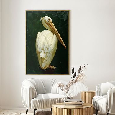 Framed White Pelican Canvas Wall Art