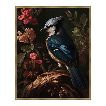Framed Blue Jay Floral Canvas Wall Art