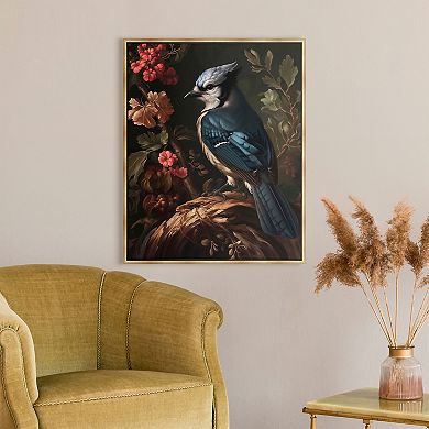 Framed Blue Jay Floral Canvas Wall Art
