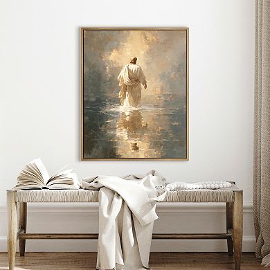 Framed Jesus Walking on Water Canvas Wall Art