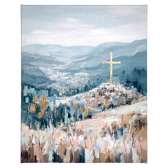 Gold Cross Mountain Landscape Canvas Wall Art