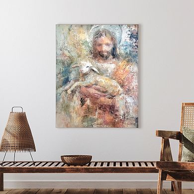 Jesus Holding Lamb Abstract Canvas Wall Art