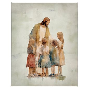 Jesus With Children Watercolor Canvas Wall Art