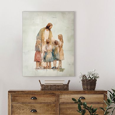 Jesus With Children Watercolor Canvas Wall Art