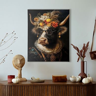 Boho Highland Cow Portrait Canvas Wall Art