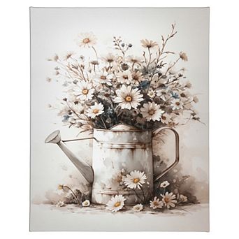 Watering Can Daisy Bouquet Canvas Wall Art