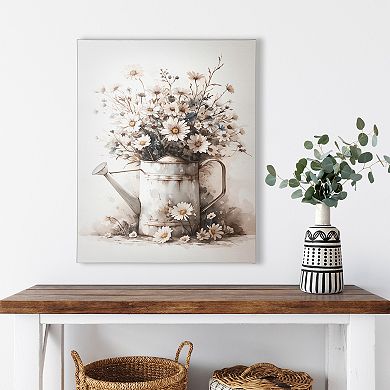Watering Can Daisy Bouquet Canvas Wall Art