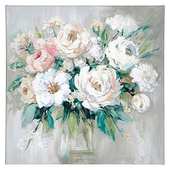 White Floral Bouquet Vase Canvas Wall Art