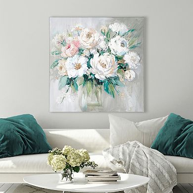 White Floral Bouquet Vase Canvas Wall Art