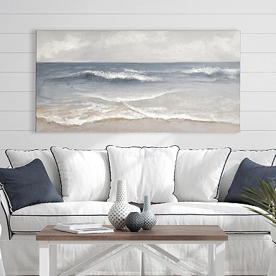 Neutral Ocean Waves Panoramic Canvas Wall Art