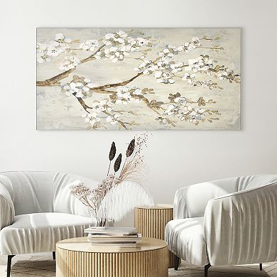 White Cherry Blossom Branch Panoramic Canvas Wall Art