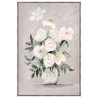 Framed Pastel Floral Vase Canvas Wall Art