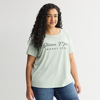 Plus Size Dream More Worry Less Short Sleeve Graphic Tee