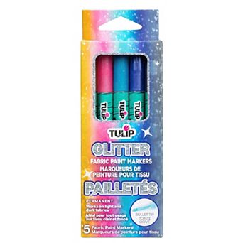 Tulip Glitter Fabric Paint Markers 5-Pack Permanent Fabric Markers