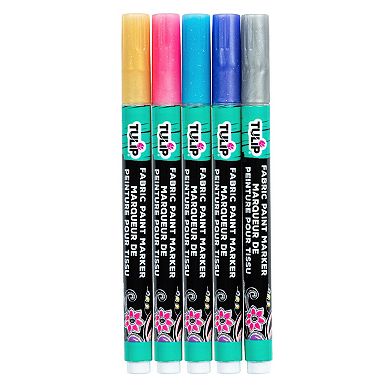 Tulip Glitter Fabric Paint Markers 5-Pack Permanent Fabric Markers