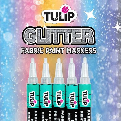 Tulip Glitter Fabric Paint Markers 5-Pack Permanent Fabric Markers