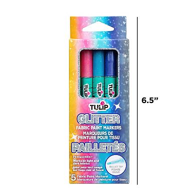 Tulip Glitter Fabric Paint Markers 5-Pack Permanent Fabric Markers
