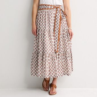 Women's Farmers Market Belted Tiered Skirt