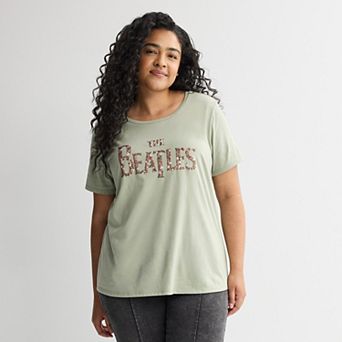 Plus Size Beatles Floral Graphic Short Sleeve Tee