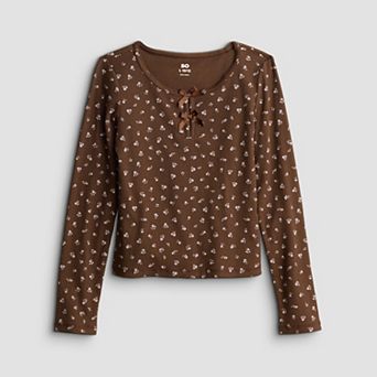 Girls 7-20 SO® Long Sleeve Bow Trim Top in Regular & Plus Size