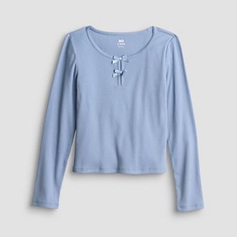 Girls 7-20 SO® Long Sleeve Bow Trim Top in Regular & Plus Size