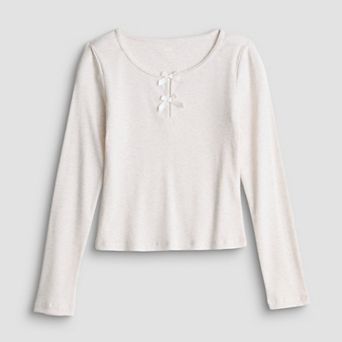 Girls 7-20 SO® Long Sleeve Bow Trim Top in Regular & Plus Size