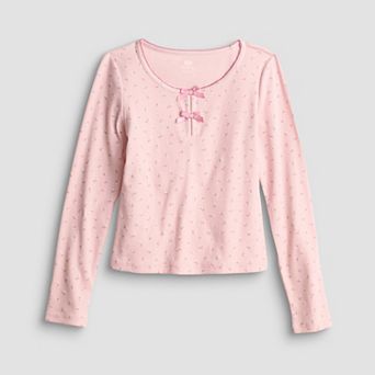 Girls 7-20 SO® Long Sleeve Bow Trim Top in Regular & Plus Size