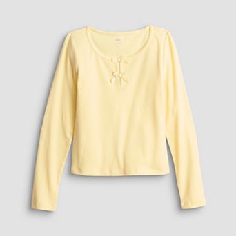 Girls 7-20 SO® Long Sleeve Bow Trim Top in Regular & Plus Size