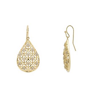 PRIMROSE Polished Cubic Zirconia Filigree Teardrop Drop Earrings