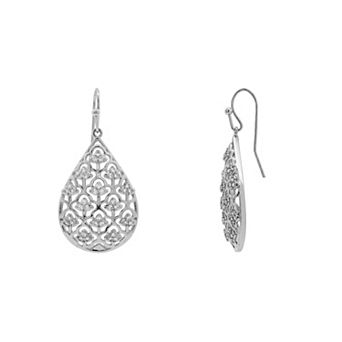 PRIMROSE Polished Cubic Zirconia Filigree Teardrop Drop Earrings