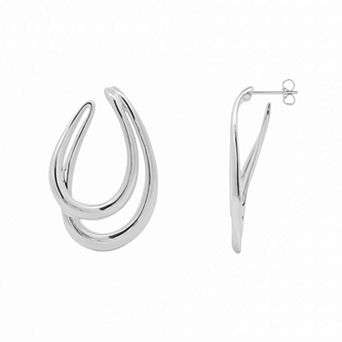 PRIMROSE Fine Silver Plated Polished Double Oval Drop Earrings