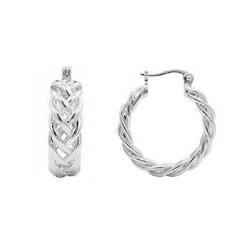 PRIMROSE Fine Silver Plated Polished Woven Hoop Earrings