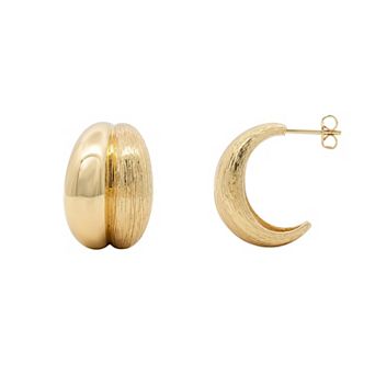 PRIMROSE 14k Gold Flash Plated Polished Textured Double Concave C Hoop Earrings