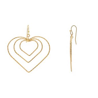 PRIMROSE 14k Gold Flash Plated Triple Heart Drop Earrings