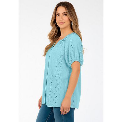 Roaman's Women's Plus Size Shirred Eyelet Button-Front Blouson Tunic