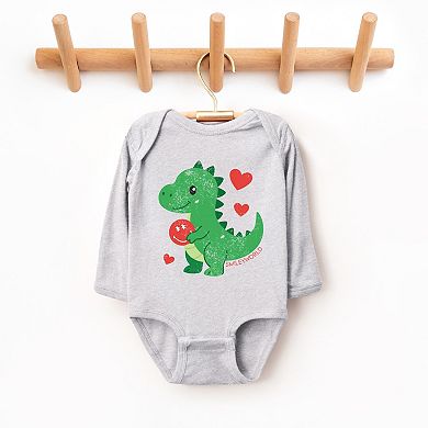SmileyWorld Green Dinosaur Heart - Baby Long Sleeve Bodysuit