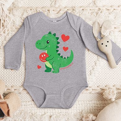 SmileyWorld Green Dinosaur Heart - Baby Long Sleeve Bodysuit