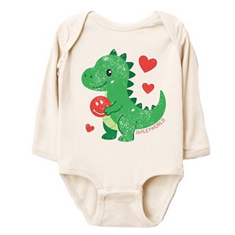 SmileyWorld Green Dinosaur Heart - Baby Long Sleeve Bodysuit