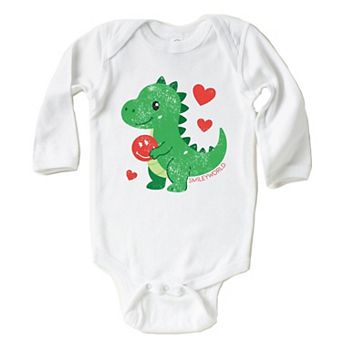 SmileyWorld Green Dinosaur Heart - Baby Long Sleeve Bodysuit