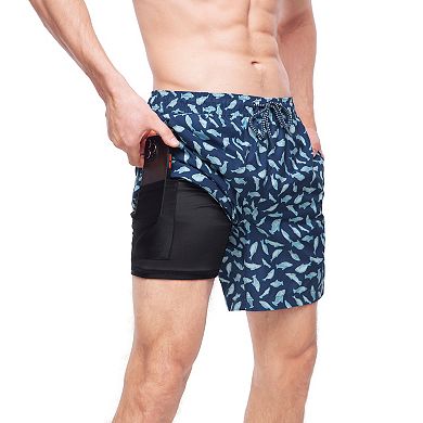 Men's Rokka&Rolla 7-inch Compression Liner Swim Trunks with Back Zipper Pocket